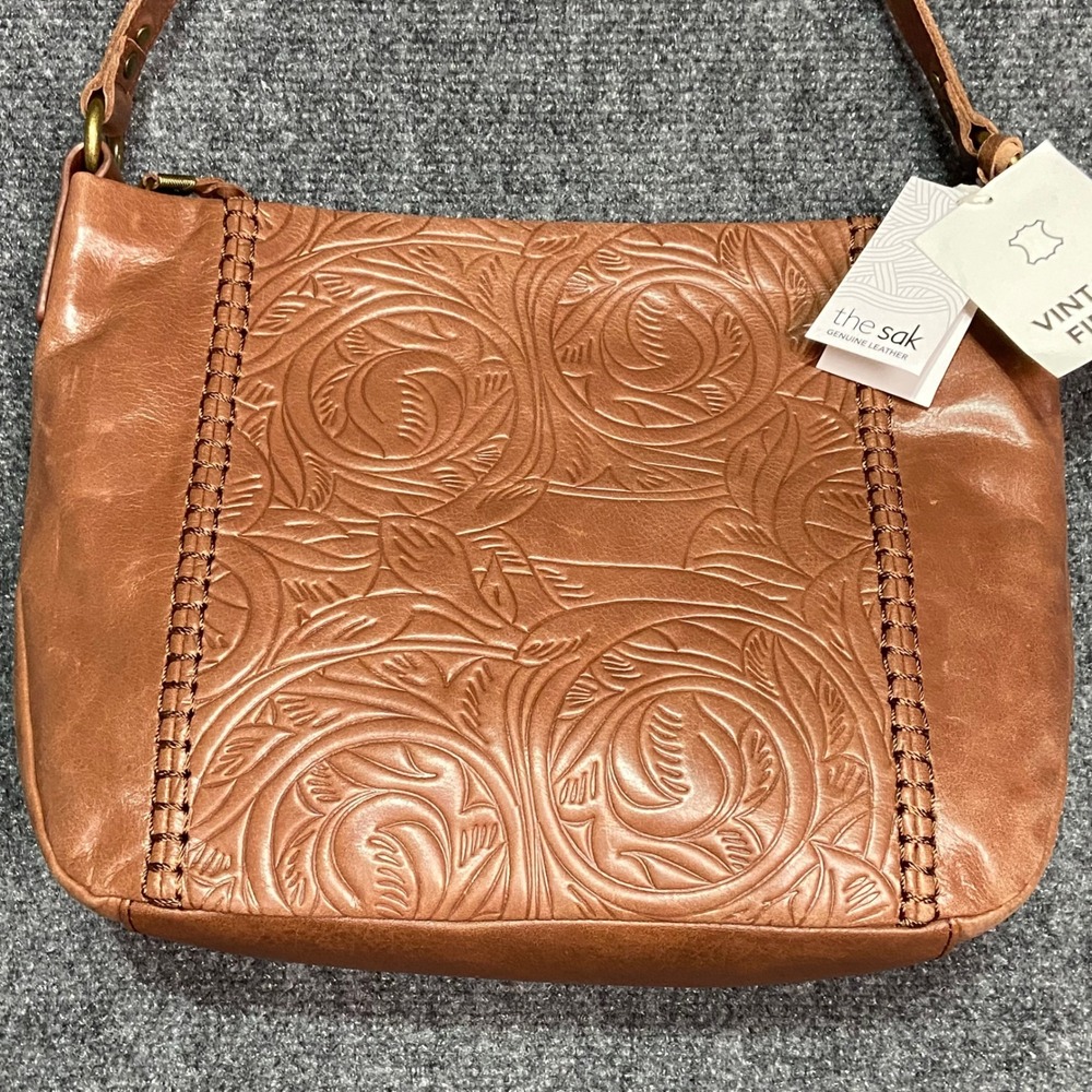 The Sak Melrose Leather Shoulder Bag Teak Leaf Embossed Vintage Finish‎ 109081